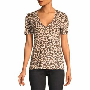 monrow blouse Womens small short sleeve Leopard print Relaxed v-neck top shirt